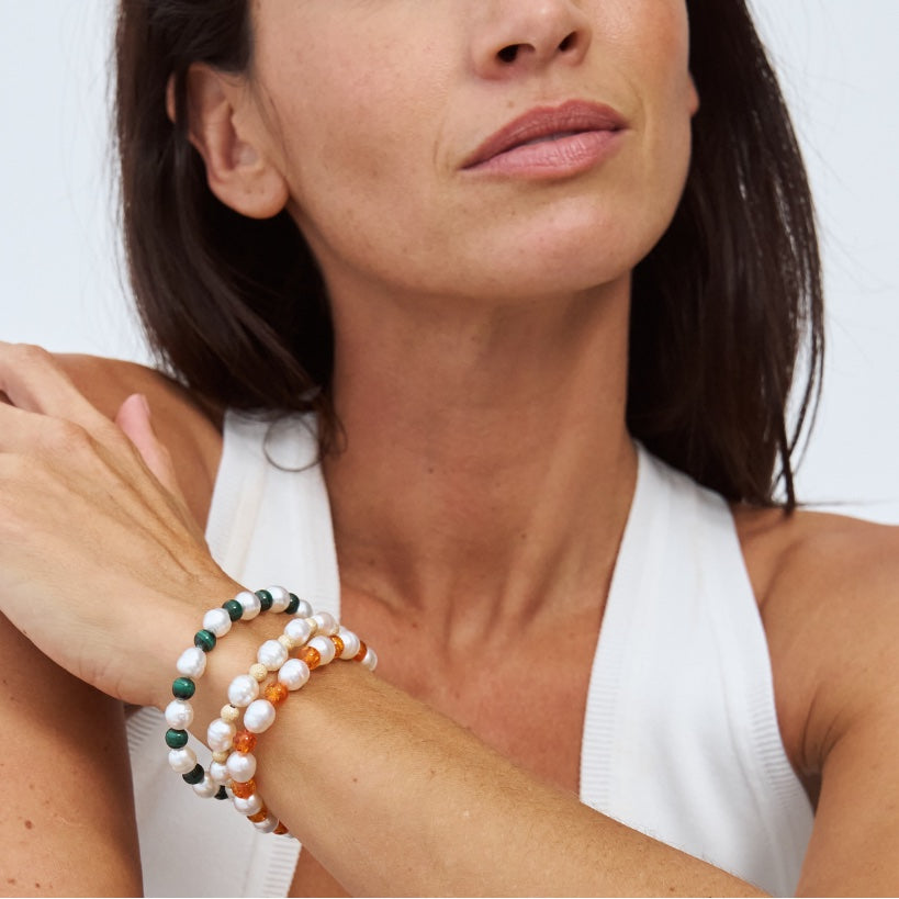 Alternating Bead Bracelet worn on model – South Sea pearl bead bracelet, Autore Moda