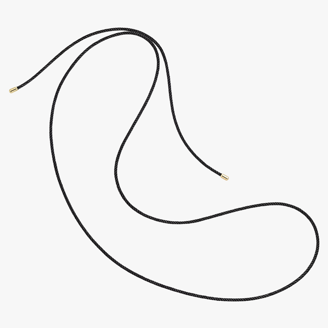 Black cord with gold connectors on a white background