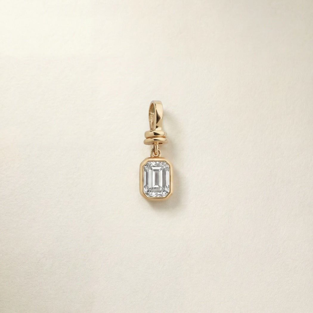 0.83ct Natural Emerald Cut Diamond Charm – 9k gold pendant charm, Autore Moda