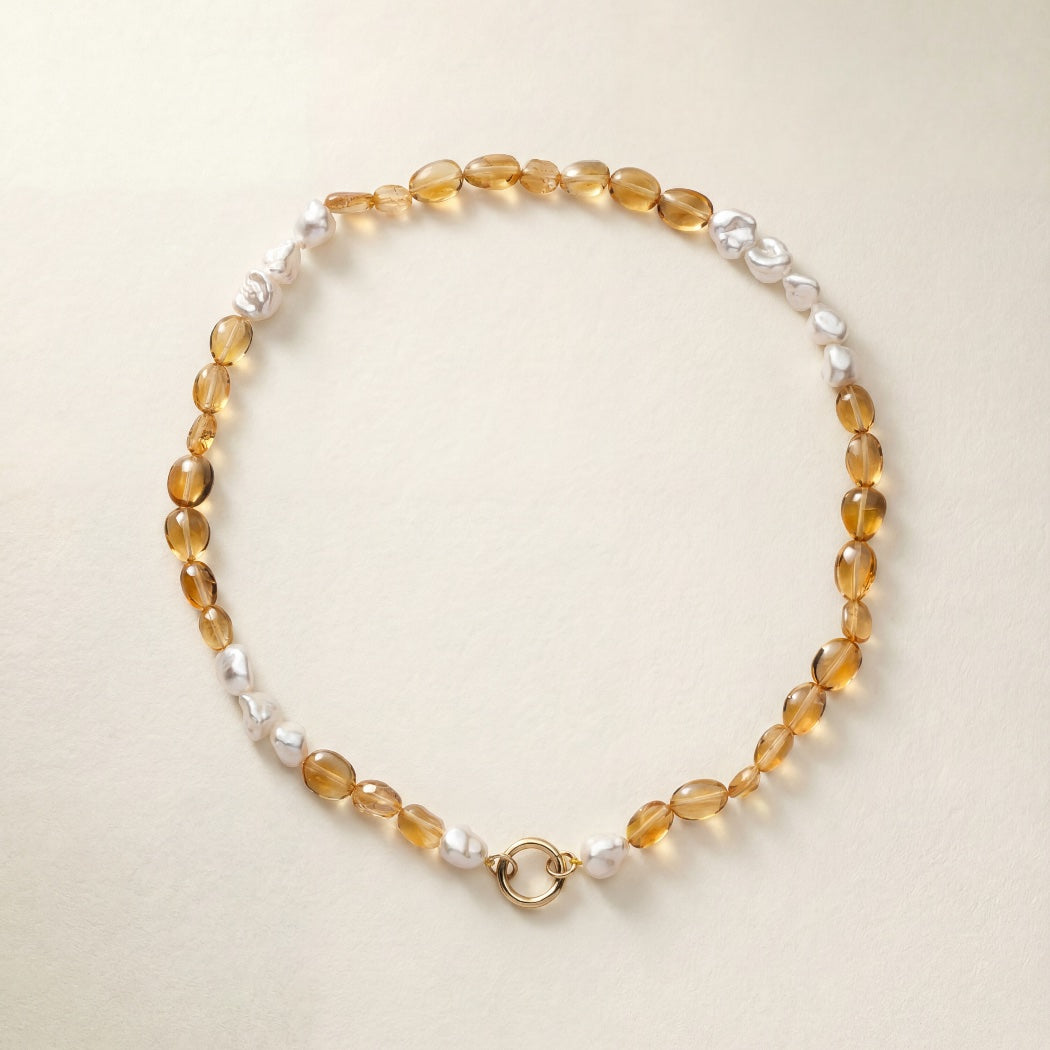 Keshi & Citrine Necklace – 9k gold Keshi South Sea pearl and citrine bead necklace, Autore Moda