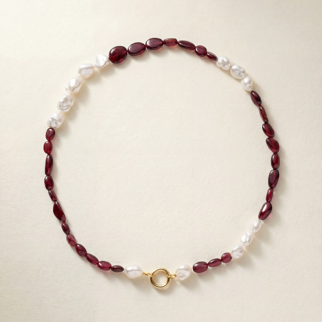 Keshi & Pink Tourmaline Necklace – 9k gold Keshi South Sea pearl and tourmaline bead necklace, Autore Moda