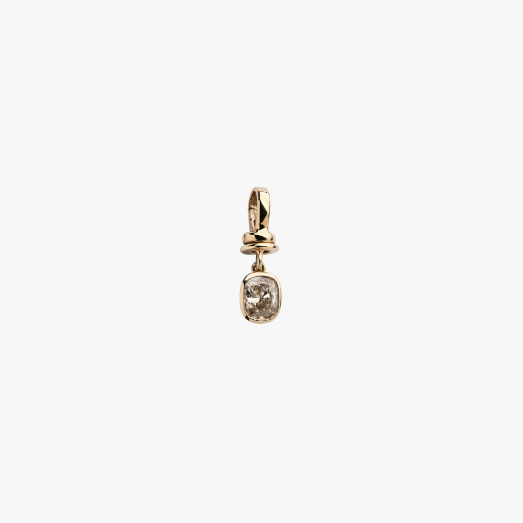 9k solid gold bezel-set cushion cut champagne diamond charm with hinged clasp for personalising your own necklace or bracelet.