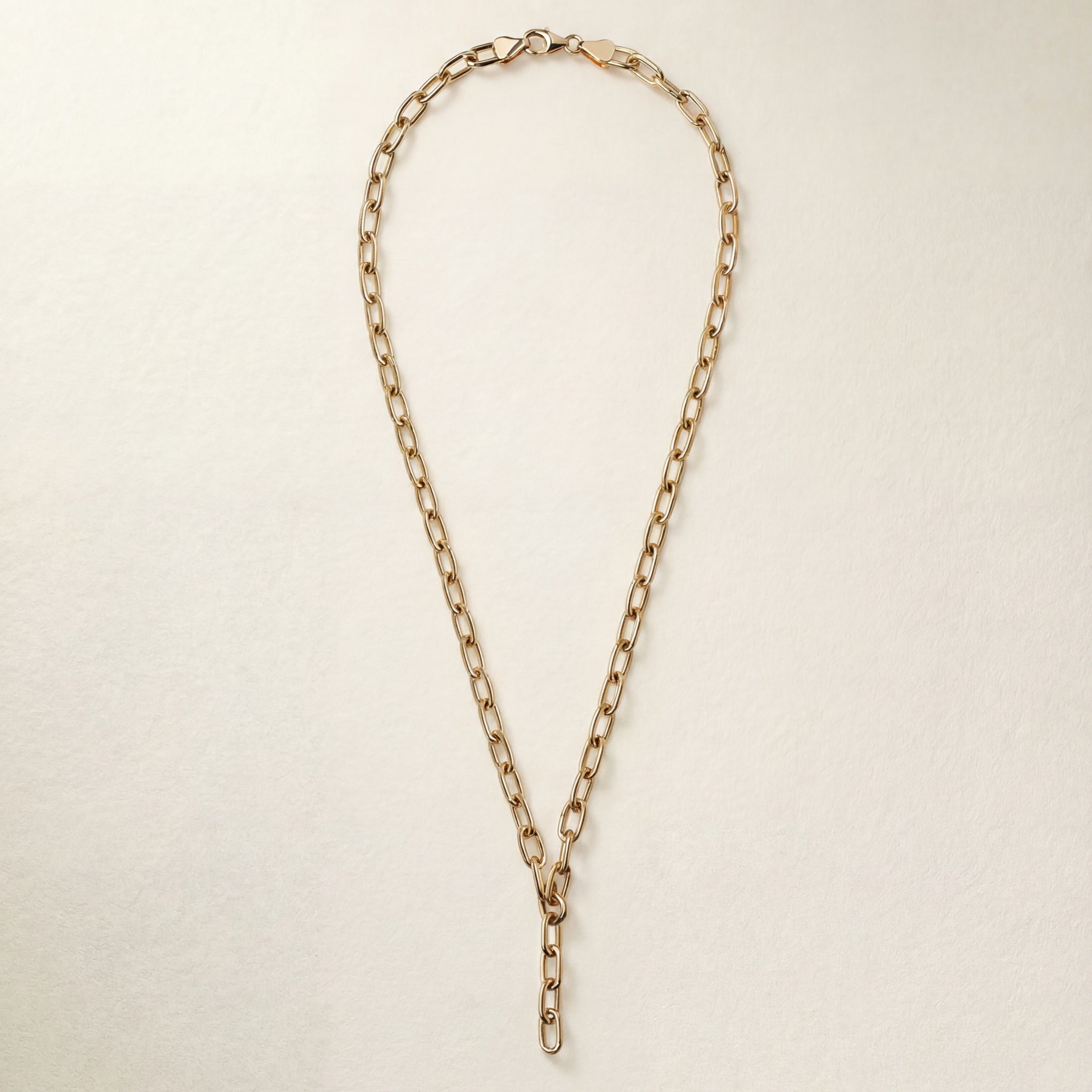 Paperclip Lariat Chain Necklace – 9k solid gold lariat chain, Autore Moda