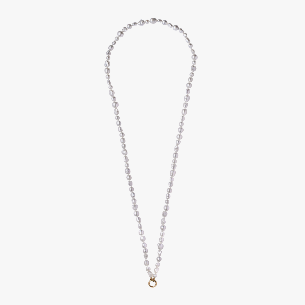 Handcrafted double row necklace of Keshi South Sea pearls with 9kt gold hinged clasp designed for personalising with your own charms.