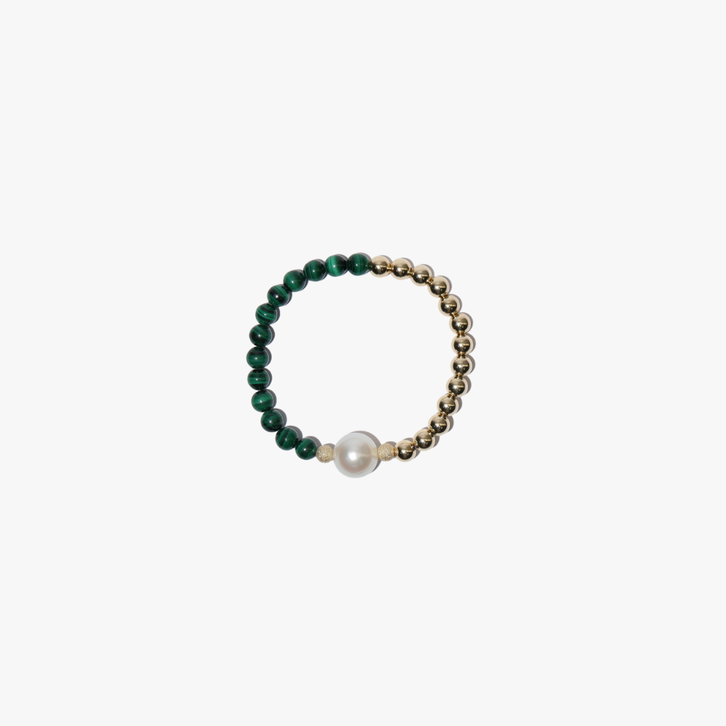 Malachite and Gold Bead Bracelet with 12-13mm South Sea Pearl