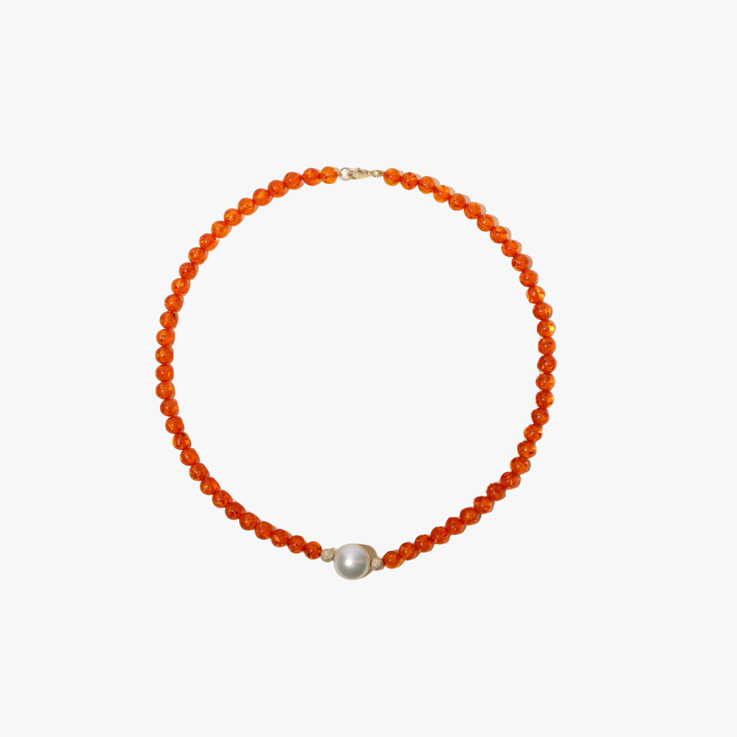 Amber Bead Necklace with 12-13mm South Sea Pearl with 9k solid gold clasp