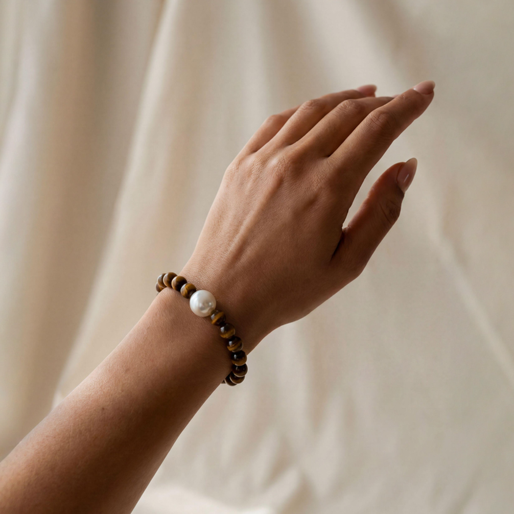 tigers eye bead with south sea pearl