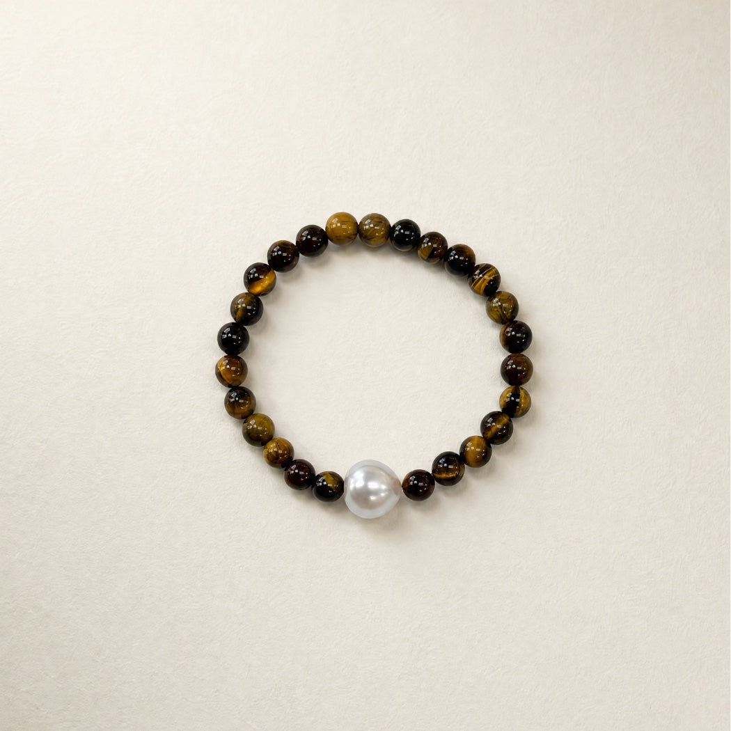 Tigers Eye & Pearl Bead Bracelet – South Sea pearl and tigers eye bead bracelet, Autore Moda