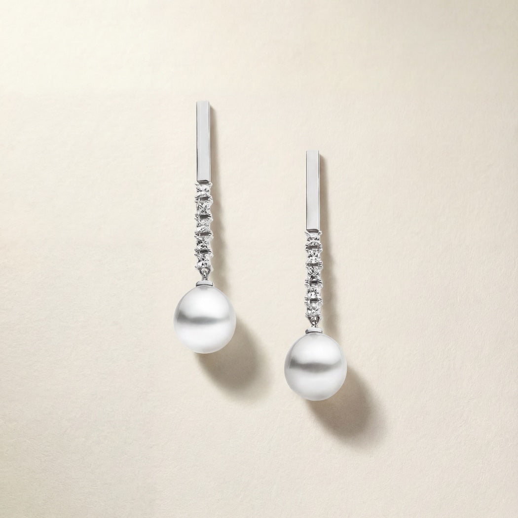Amelia Earrings – South Sea pearl and white sapphire earrings, Autore Moda