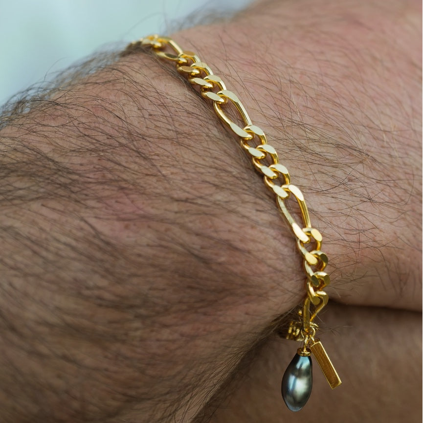 Luca Chain Bracelet – men's Tahitian keshi pearl chain bracelet, Autore Moda
