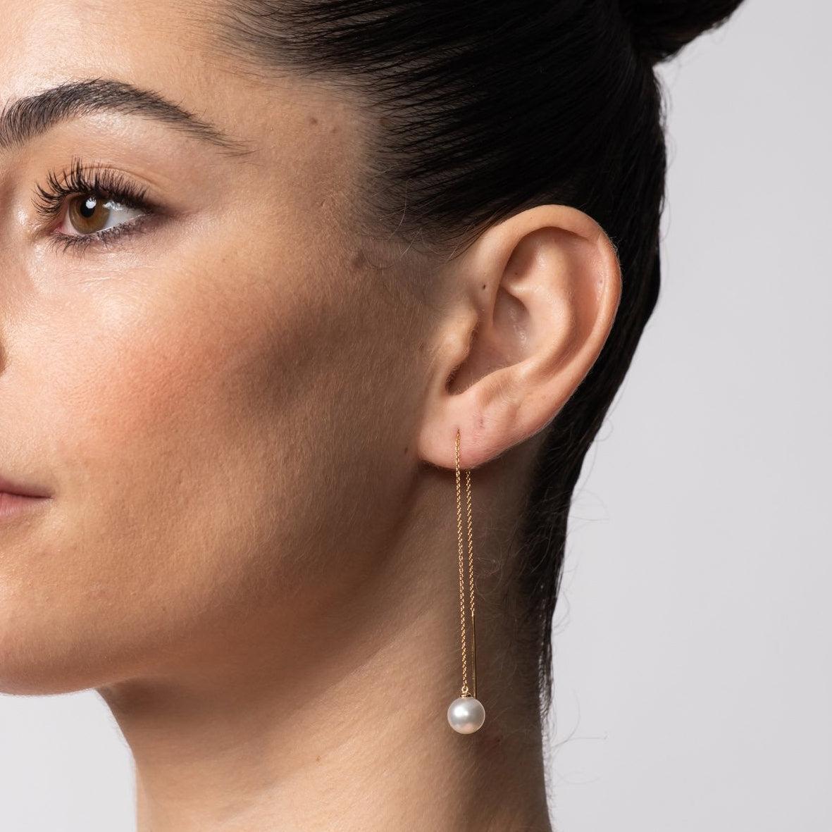 Ali Earrings – South Sea pearl threader earrings, Autore Moda