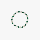 South sea pearl bracelet with alternating malachite beads on elastic 