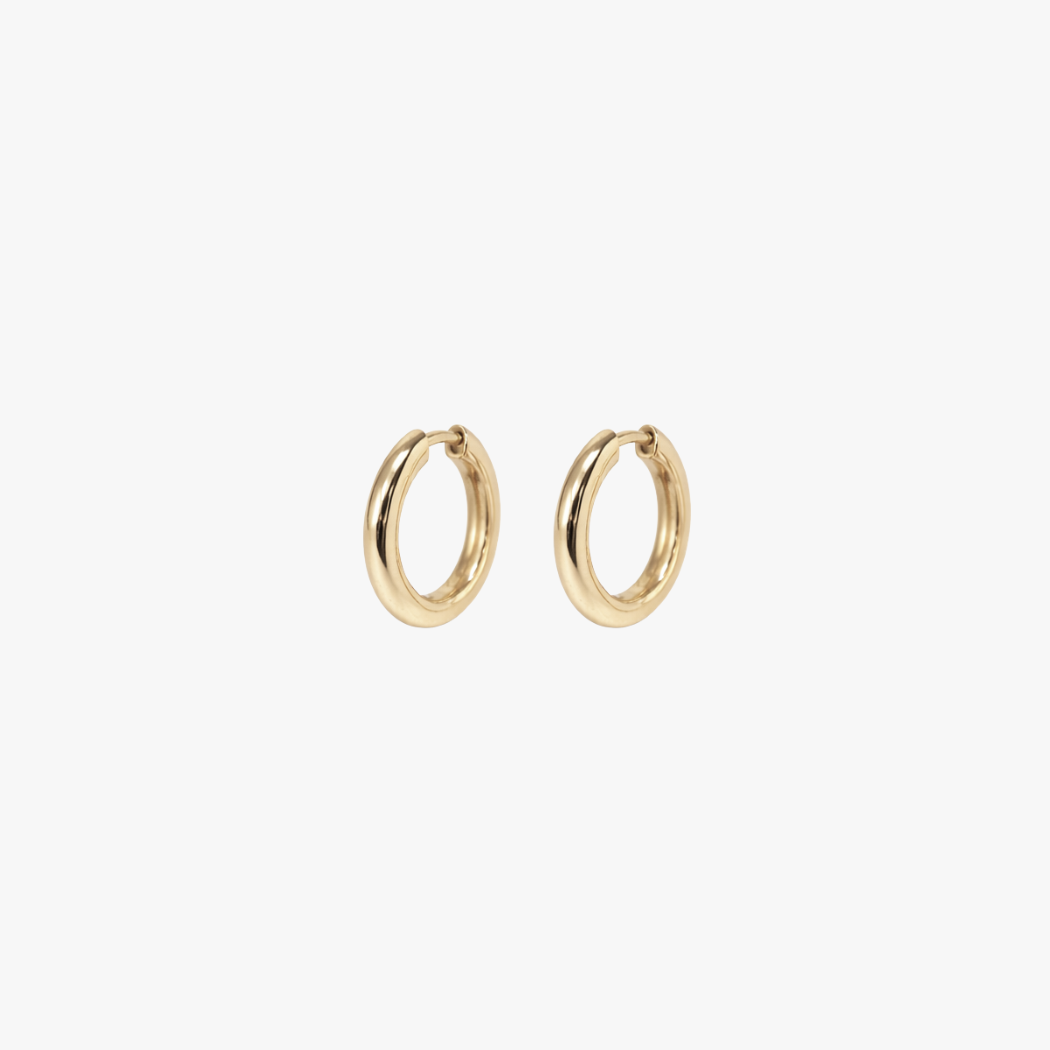 9k solid Gold hoop earrings on a white background