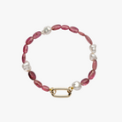 Handmade Keshi South Pearl and Pink Tourmaline gemstone beaded bracelet with 9kt gold hinged clasp for adding your own charms, mixing and matching.