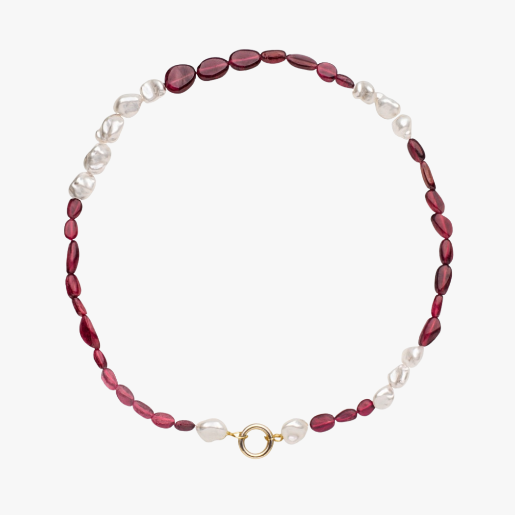 Handmade Keshi South Sea Pearl and Pink Tourmaline gemstone beaded necklace with 9kt gold hinged clasp for mixing and matching charms.