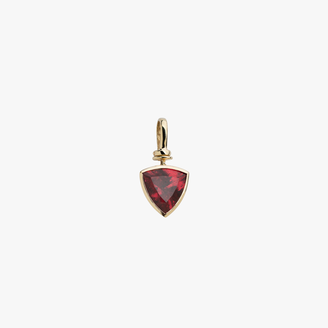9k solid gold bezel-set rubellite charm with hinged clasp for personalising your own necklace or bracelet.