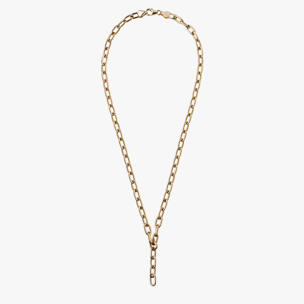 9k thick solid gold lariat chain made for mixing and matching and adding charms.