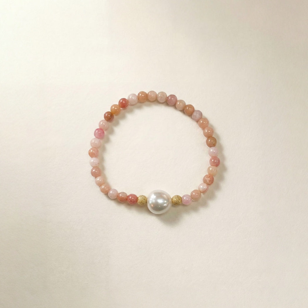 Pink Opal & Pearl Bead Bracelet – South Sea pearl and pink opal bead bracelet, Autore Moda
