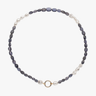 Handmade Keshi South Sea Pearl and Iolite gemstone beaded necklace with 9kt gold hinged clasp for adding your own charms.