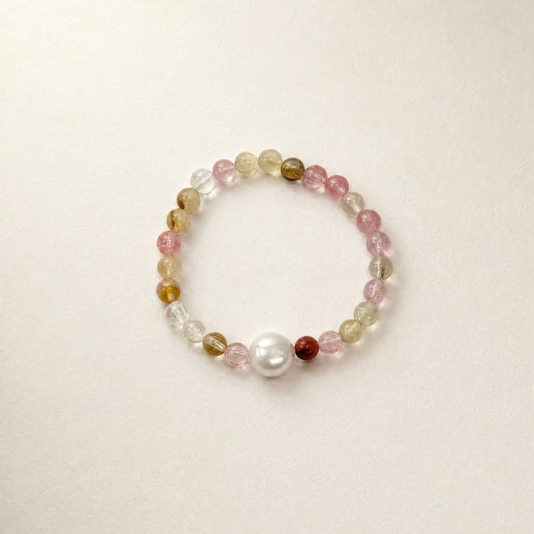 Watermelon Quartz & Pearl Bead Bracelet – South Sea pearl and quartz bead bracelet, Autore Moda