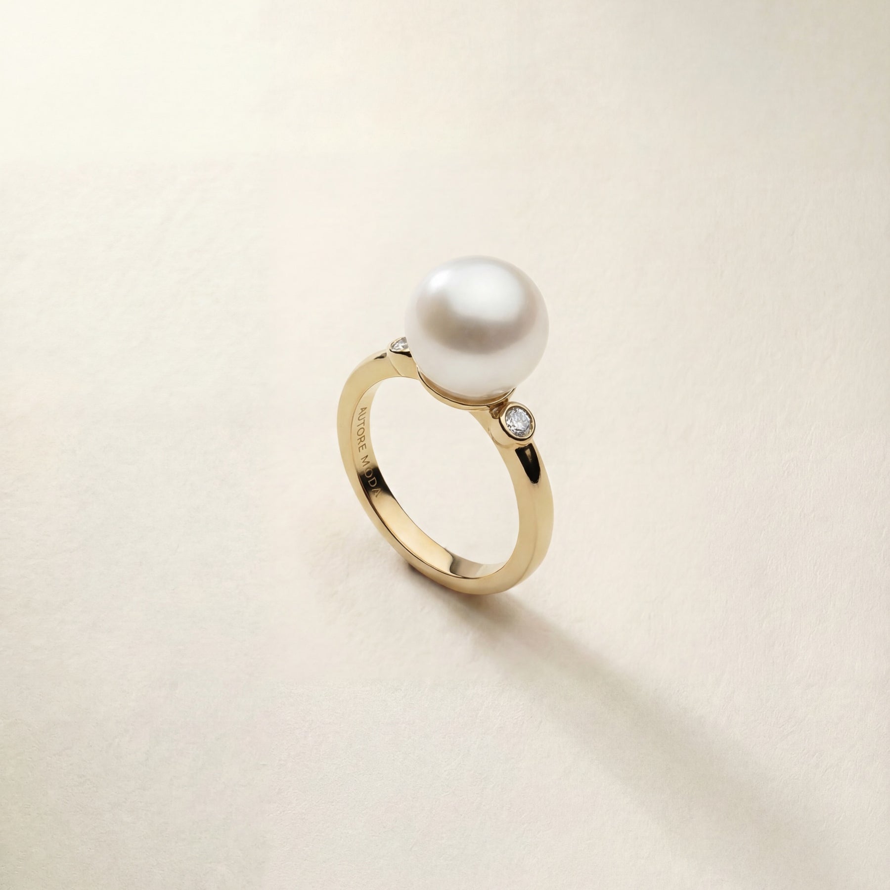 9k Solid Gold Allegra Ring – South Sea pearl and white diamond ring, Autore Moda