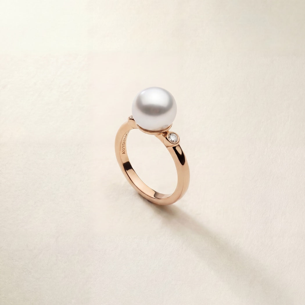 9k Solid Gold Allegra Ring – South Sea pearl and white diamond ring, Autore Moda
