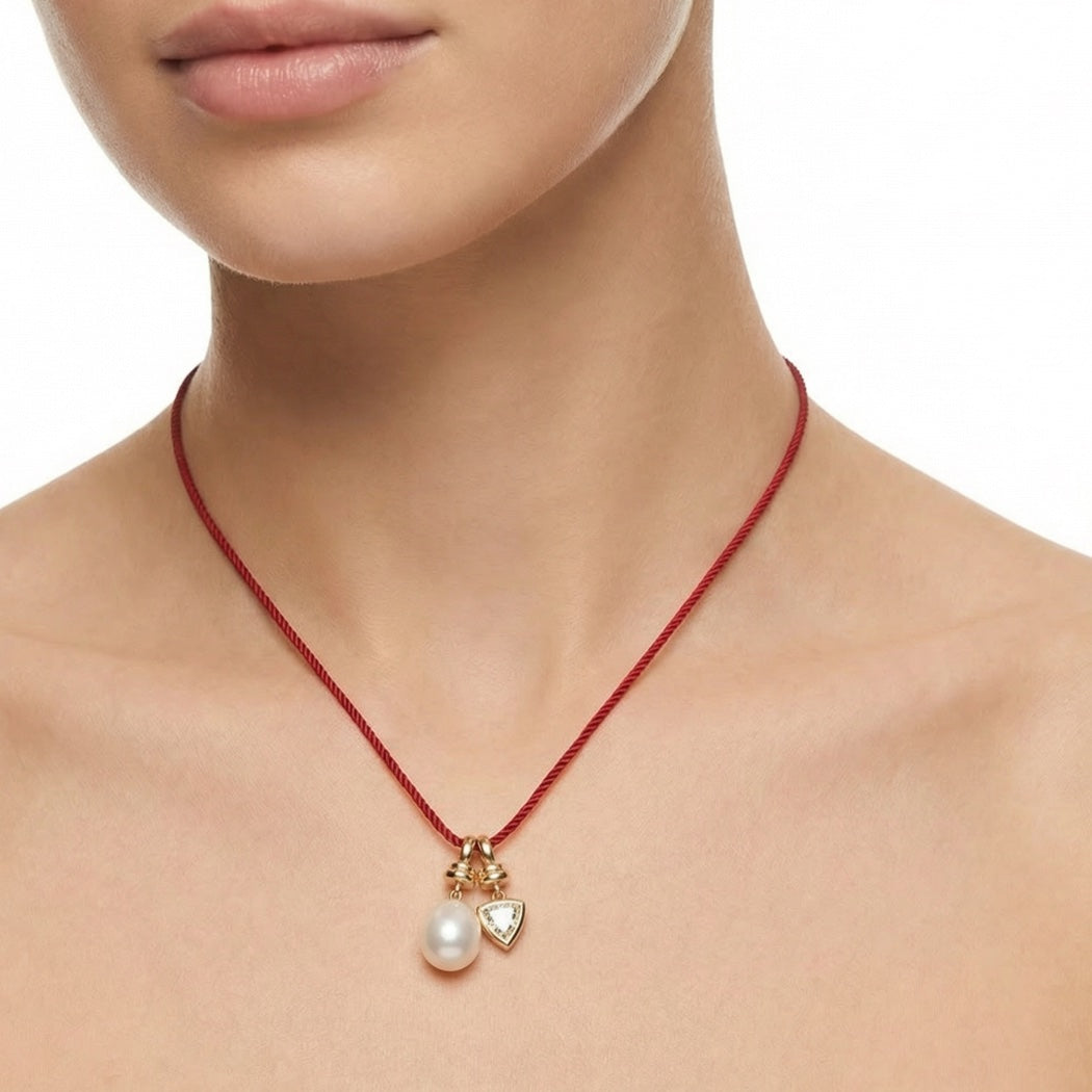 Braided Cord Necklace – yellow gold braided cord lariat necklace, Autore Moda