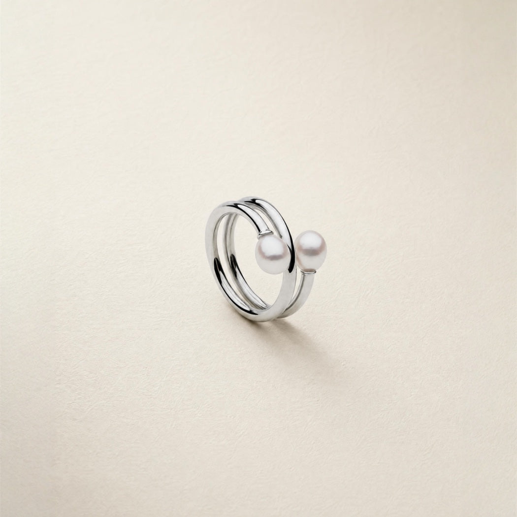 9k Solid Gold Camille Ring – gold ring with two Keshi South Sea pearls, Autore Moda