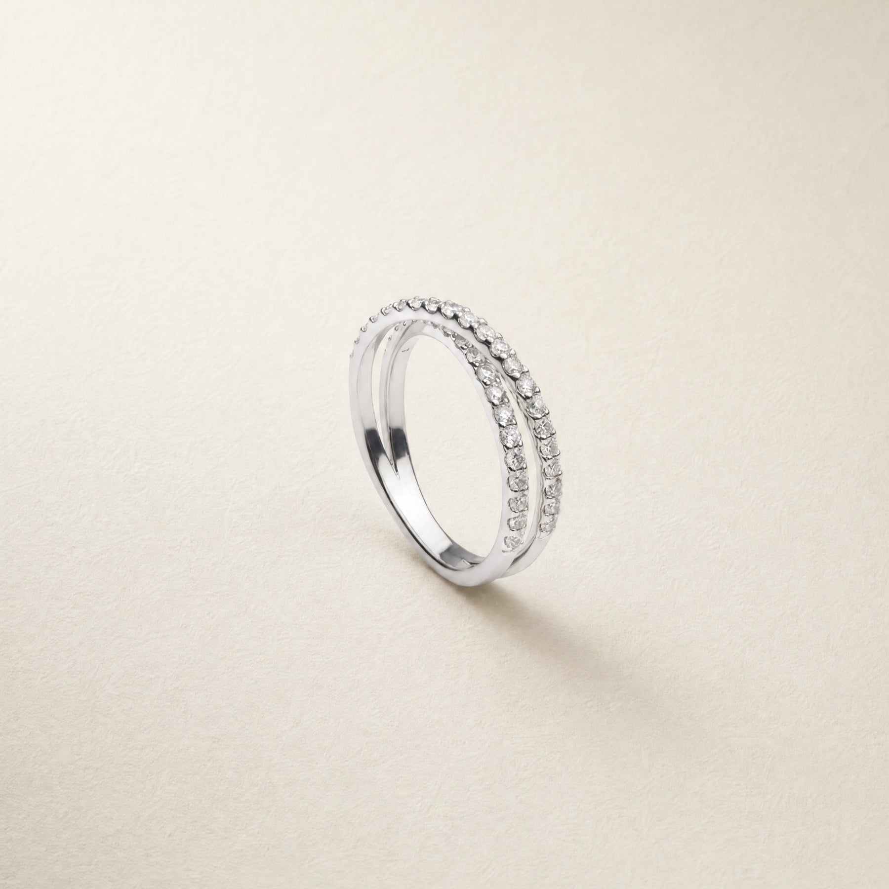 9k Solid Gold Crossover Ring – white diamond ring, Autore Moda