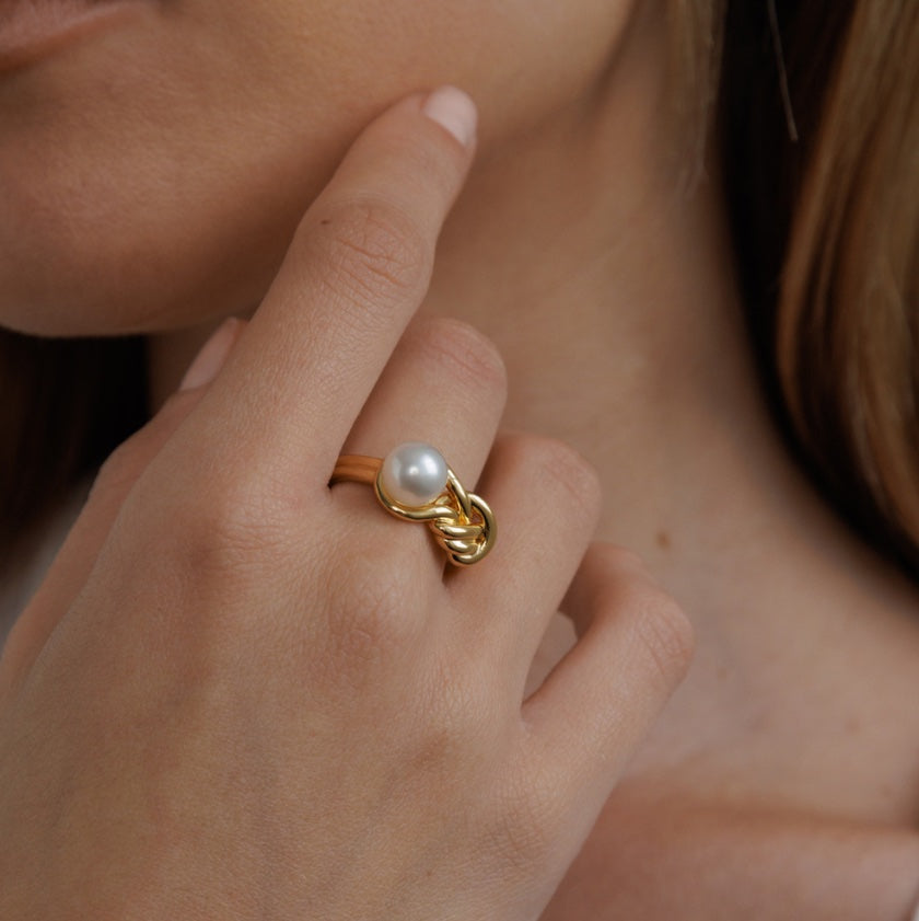 Melanie Ring worn on hand – South Sea pearl ring, Autore Moda