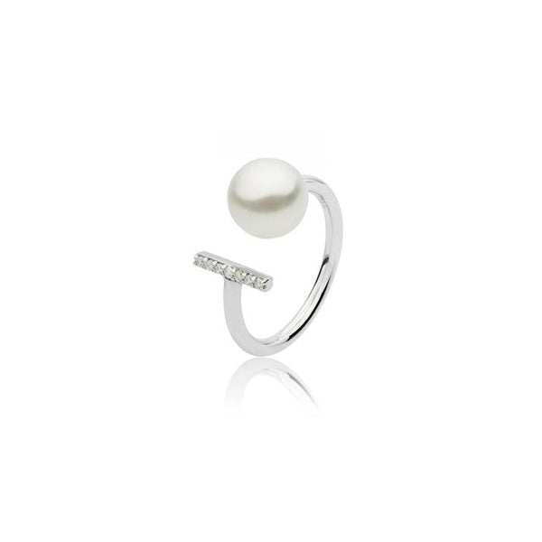 Ava Ring - Sterling Silver, Diamonds, South Sea pearls