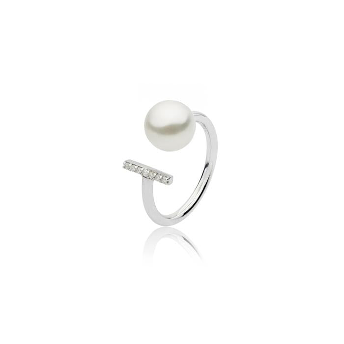 Ava Ring - Sterling Silver, Diamonds, South Sea pearls